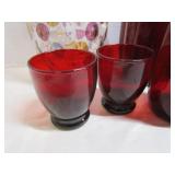 Vintage Ruby Glasses & Dot Pitcher