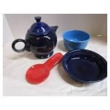 Fiesta Teapot, Bowls, Spoon Rest