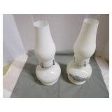 Pair White Kerosene Lamps