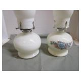 Pair White Kerosene Lamps