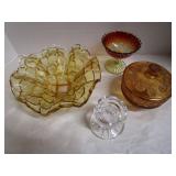 Amber Art Glass, Candy, Pedestal Amberina