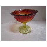 Amber Art Glass, Candy, Pedestal Amberina