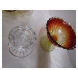 Amber Art Glass, Candy, Pedestal Amberina