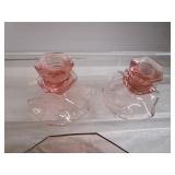 Pink Depression Bowl & Candle Holders