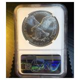 Gaudioso Hand Signed MS-70 2022 Silver Eagle, Mint Engraver Series, First Day of Issue, NGC Top Pop 1 of 200