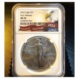 2022 Silver Eagle, Early Releases, NGC MS 70, Mint Fresh