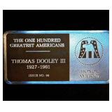 Thomas Dooley Proof Sterling Silver Ingot, 100 Greatest Americans Series