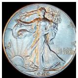 AU/AU+ 1940-P Walking Liberty Half Dollar, Muted Luster