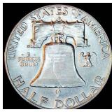 AU+/BU 1957-D Franklin Half Dollar, Muted Original Luster