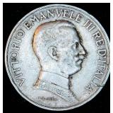 VF+/XF 1917 Italy Silver 1 Lire, Slight Luster Remains