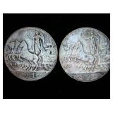 1912 & 1913 Italy Silver 1 Lire Coins, Unaltered Surfaces