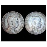 1912 & 1913 Italy Silver 1 Lire Coins, Unaltered Surfaces