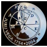 Scarce, Gem Proof 2004 Slovenia Silver 5000 Tolarjev, Jurij Vega 250th Anniv, 1,500 Mintage