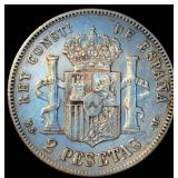1882 Spanish Silver 2 Pesetas, VF/VF+, details
