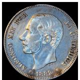 1882 Spanish Silver 2 Pesetas, VF/VF+, details