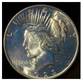 Uncirculated 1923-P Silver Peace Dollar, Unaltered Surfaces w/Near Full Luster