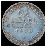 Scarce 1863-A Kingdom of Prussia 2 1/2 Silbergroschen, VF, Unaltered w/Faint Luster