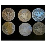 (6) Circulated Barber Quarters