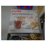 Pyrex glass measuring cups & misc. As shown. CASH ON SITE ONLY. PICKUP IS TUESDAY MAY 19TH FROM 11 AM TO 4 PM. REGARDLESS WHAT THE SCHEDULE STATES.