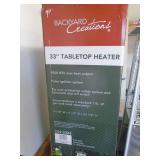 Back yard creations back yard table top heater. Like new. As shown.  CASH ON SITE ONLY. PICKUP IS TUESDAY MAY 19TH FROM 11 AM TO 4 PM. REGARDLESS WHAT THE SCHEDULE STATES.