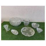 Glass Punchbowl with Cups & Glassware Items