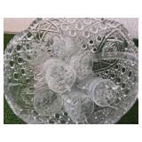 Glass Punchbowl with Cups & Glassware Items