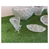 Glass Punchbowl with Cups & Glassware Items