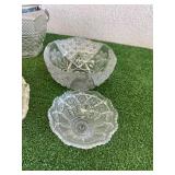 Glass Punchbowl with Cups & Glassware Items