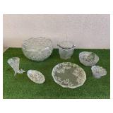 Glass Punchbowl with Cups & Glassware Items
