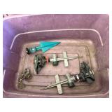 Tote of Lawn Sprinklers & Box of Light Bulbs