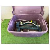 Tote of Lawn Sprinklers & Box of Light Bulbs
