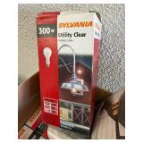 Tote of Lawn Sprinklers & Box of Light Bulbs