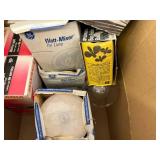 Tote of Lawn Sprinklers & Box of Light Bulbs