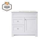 ^Home Decorators Collection Sedgewood 36.5 in. W   18.75 in. D   34.375 in. H Single Sink Bath Vanity in White with Arctic Solid Surface Top Store SKU# 1003-619-901 Msrp $499.00