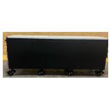 ^Husky 96 in. W x 24 in. D 9-Drawer Heavy-Duty Mobile Workbench with Stainless Steel Top in Matte Black Msrp $1,449.99