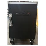 ^Husky 96 in. W x 24 in. D 9-Drawer Heavy-Duty Mobile Workbench with Stainless Steel Top in Matte Black Msrp $1,449.99