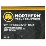 ^ Northern Tool + Equipment Low-Profile Crossover Truck Toolbox with Removable Tray, 69in. x 20in. x 13in., Aluminum, Textured Matte Black, Pull Handle Latches #41915 Msrp $459.99