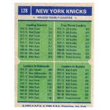 Lot of 3 Vintage Basketball Cards Including 1975-76 Topps New York Nets Team Leaders #282, 1975 New York Knicks Team Leaders #128, and 1975 NBA Scoring Leaders #1