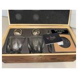 The Wine Savant Whiskey Glass Gift Set Wood Box 2 Glasses Complete