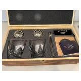 The Wine Savant Whiskey Glass Gift Set Wood Box 2 Glasses Barware