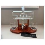The Wine Savant Ship Decanter Set w Stand & 2 Glasses Boxed