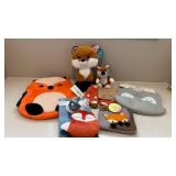 Fox Themed Kids Gift Lot Plush Backpack, Mittens, Pouch, Pacifier, Bib and Plush Toys Decor Assorted
