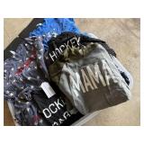 Large Collection of New Graphic Shirts Including MAMA Hoodies, Hockey Babe Sweatshirts, and Sota T-Shirts Mixed Sizes