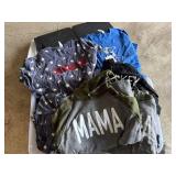 Large Collection of New Graphic Shirts Including MAMA Hoodies, Hockey Babe Sweatshirts, and Sota T-Shirts Mixed Sizes