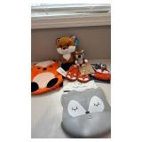 Fox Themed Kids Gift Lot Plush Backpack, Mittens, Pouch, Pacifier, Bib and Plush Toys Decor Assorted