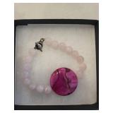 SOTAPOP Pink Bead Bracelet with Marble Pink Disc Pendant 8ct