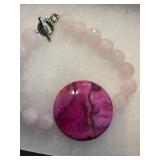 SOTAPOP Pink Bead Bracelet with Marble Pink Disc Pendant 8ct