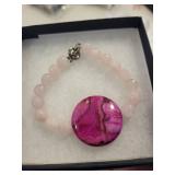 SOTAPOP Pink Bead Bracelet with Marble Pink Disc Pendant 8ct