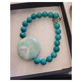 Sotapop Turquoise Bead Bracelet with Round Marbled Pendant (Lot of 10)