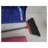 Lot of Snow shovels, broom, Grain Scoop